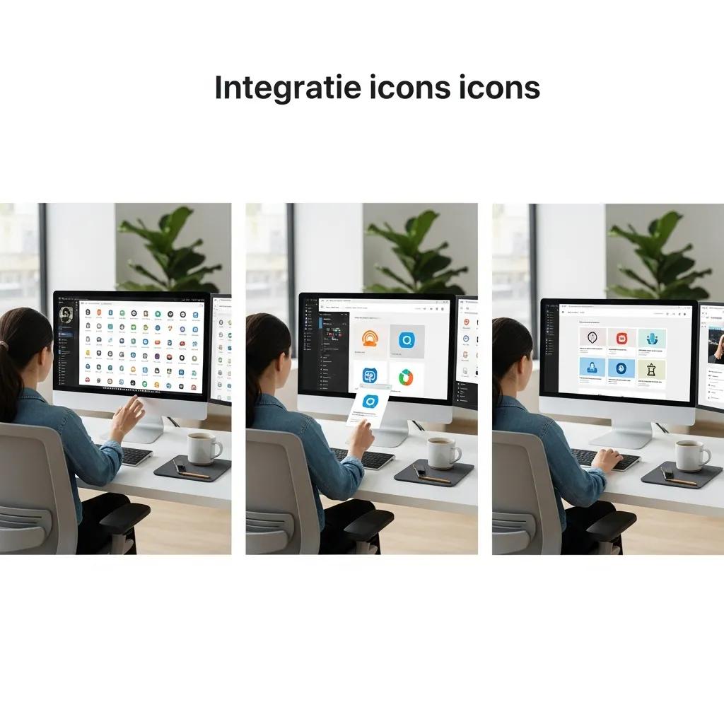 A designer integrating icons into a digital project, showcasing the process of selecting and implementing visual elements